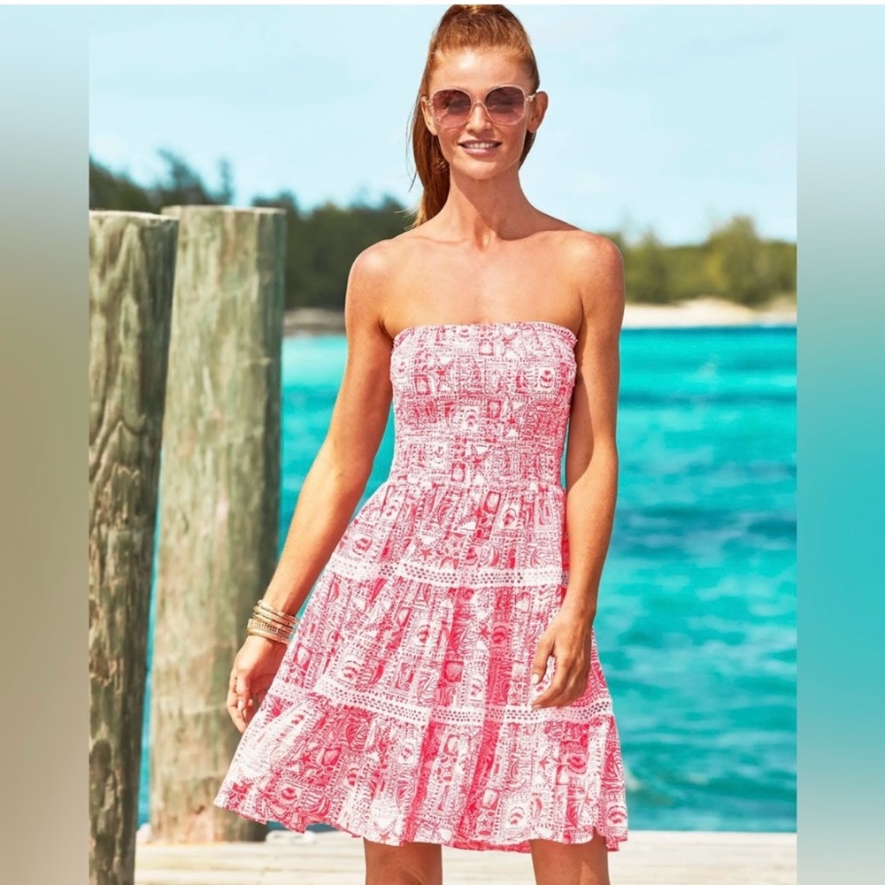 Lilly Pulitzer Kelvina Strapless Smocked Red & White Dress